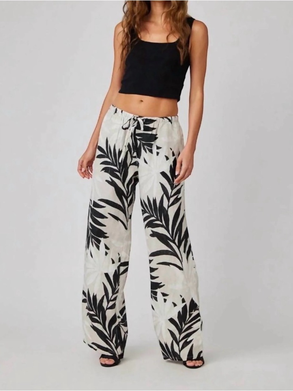 Bella Dahl Wide Leg Drawstring Pant In Maui Palm Print